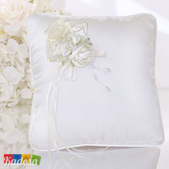 colore: giallo/bianco portagioie accessori per matrimonio FiedFikt 19 x 19 cm cuscino porta fedi nuziali con perle e fiori decorazione nuziale bianco 