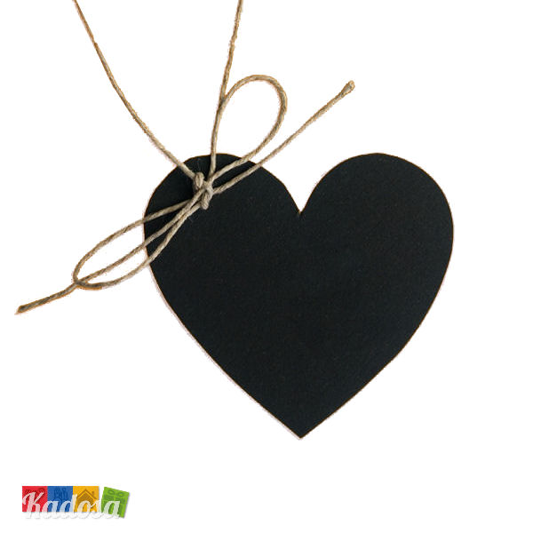 Macabolo rettangolare/a forma di cuore Confezione da 10 mini lavagnette double-face segnaposto per feste di matrimonio Heart Nero con corda per messaggi 