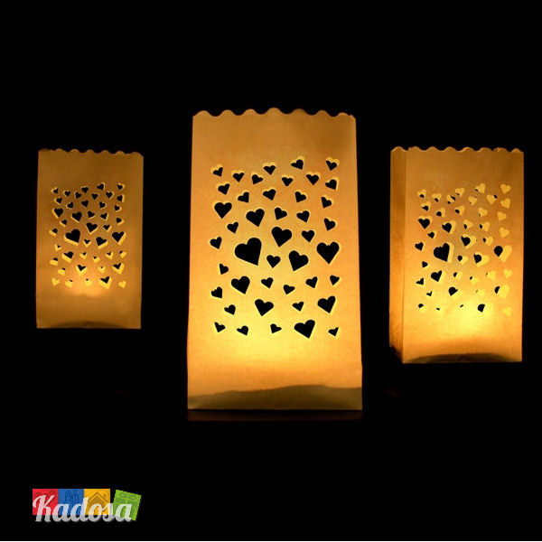 10 Lanterne Luminose CUORI Porta Tea Light Matrimonio CUORE Sacchetti Carta 