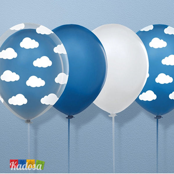 Palloncini Nuvole Azzurri Grandi in Lattice Naturale Set 6 pz - Kadosa