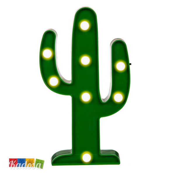 Luce da Tavolo Cactus Verde con 8 Punti Luce a Led Bianchi - Kadosa