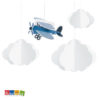 Ghirlande Aeroplano e Nuvole 3D Azzurre con Cordini Inclusi Set 4 pz - Kadosa