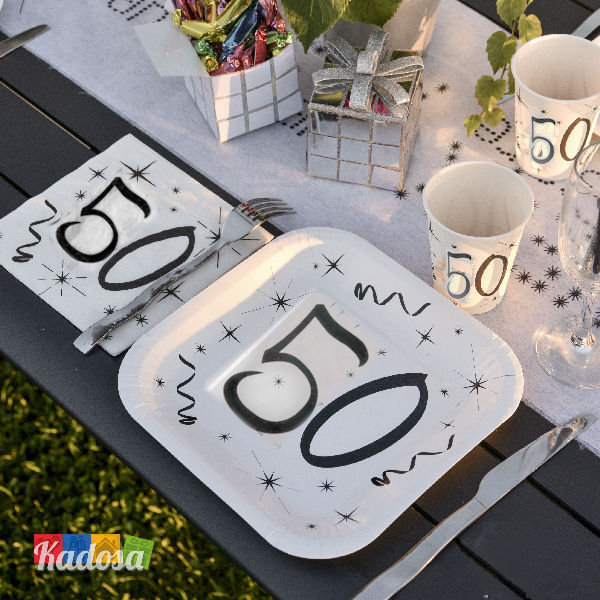Set 50 anni elegant compleanno elegante nero bianco birthday party festa allestimento tavola - Kadosa