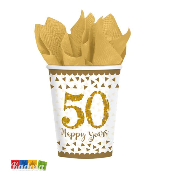 Bicchieri di Carta 50 Anni Gold Edition con Stampa Oro - Kadosa