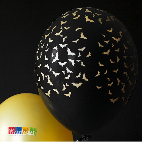 Palloncini Halloween Neri con Pipistrelli Oro - Kadosa