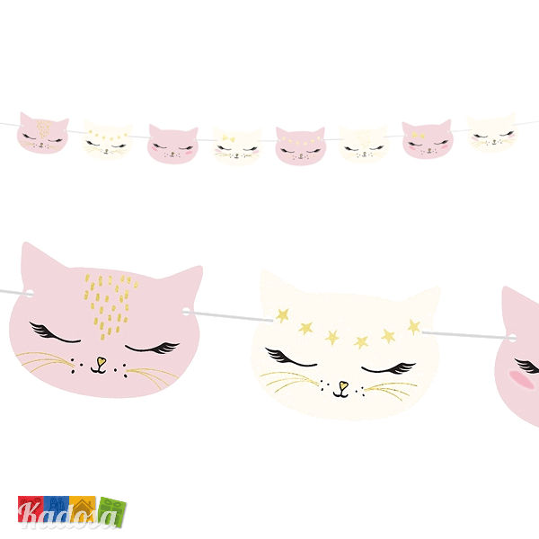 Ghirlanda Gatto - Banner gatti gattini miao meow micini rosa bianchi compleanno festa a tema bambini allestimentoparty - GL11