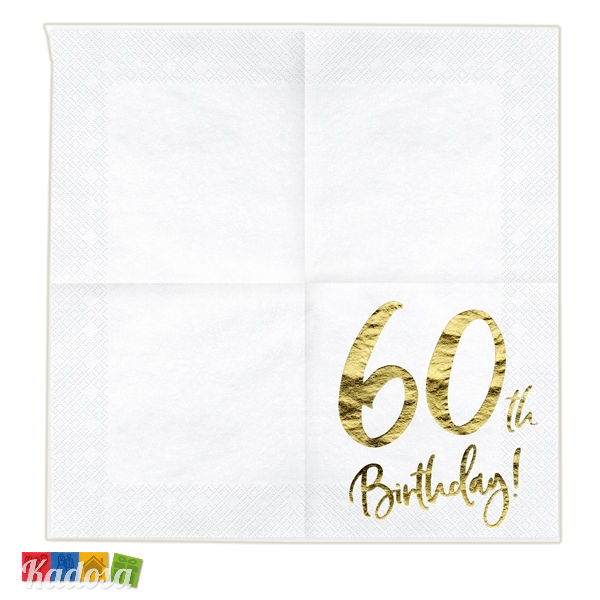 Tovaglioli di Auguri 60 Anni ORO carta Bianchi scritta ORO 60 Birthday compleanno sesanta anni festa party SP33-77-60-008 - Kadosa
