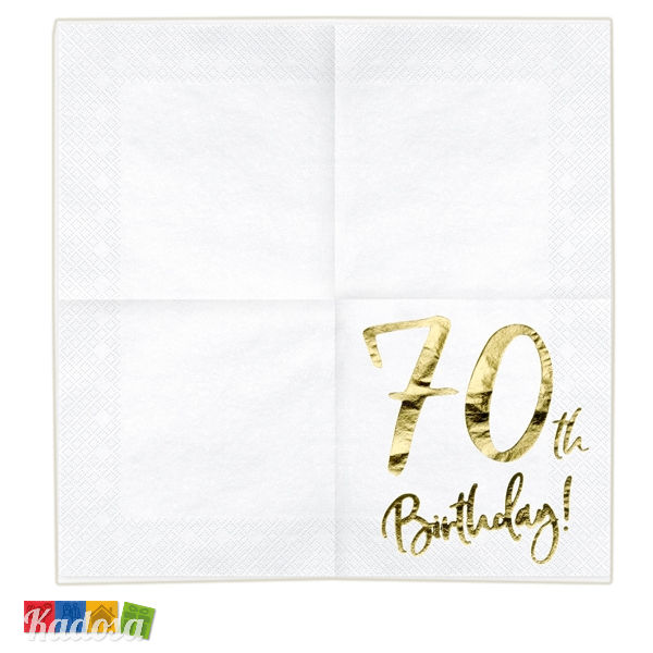 Tovaglioli di Auguri 70 Anni ORO di carta Bianchi scritta ORO 70 Birthday compleanno settanta anni festa party SP33-77-70-008 - Kadosa
