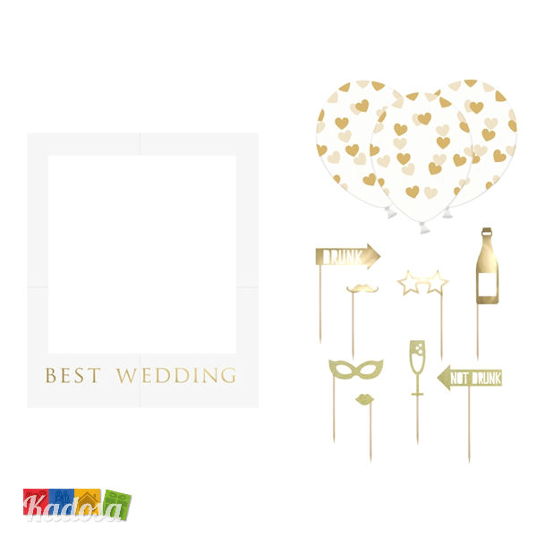 Set Photobooth BEST WEDDING con Cornice e Accessori Inclusi set accessori oro Polaroid Bacio Romantico Amore Love Matrimonio Selfie Selfiebooth Scatti Romantici - PBF2 - Kadosa