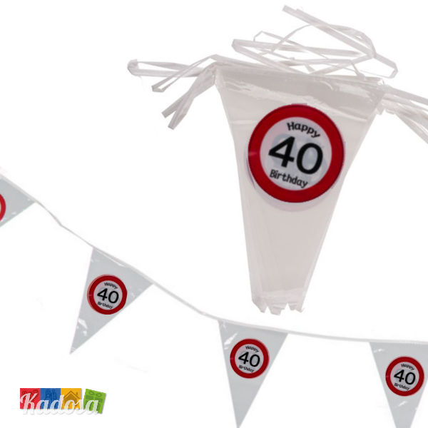 Striscione Bandierine 40 anni festa compleanno happy birthday segnale stradale cartello decorazioni allestimento accessori ghirlanda banner - Kadosa 145182