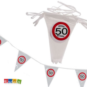 Striscione Bandierine 50 anni festa compleanno happy birthday segnale stradale cartello decorazioni allestimento accessori ghirlanda banner - Kadosa 145182