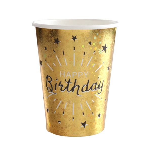 Bicchieri Luci ed Oro Happy Birthday dorati stelle party festa di compleanno da tema 7214