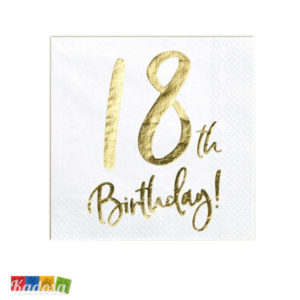 Tovaglioli carta Bianchi scritta ORO 18 Birthday compleanno diciottesimo festa party SP33-77-18-008